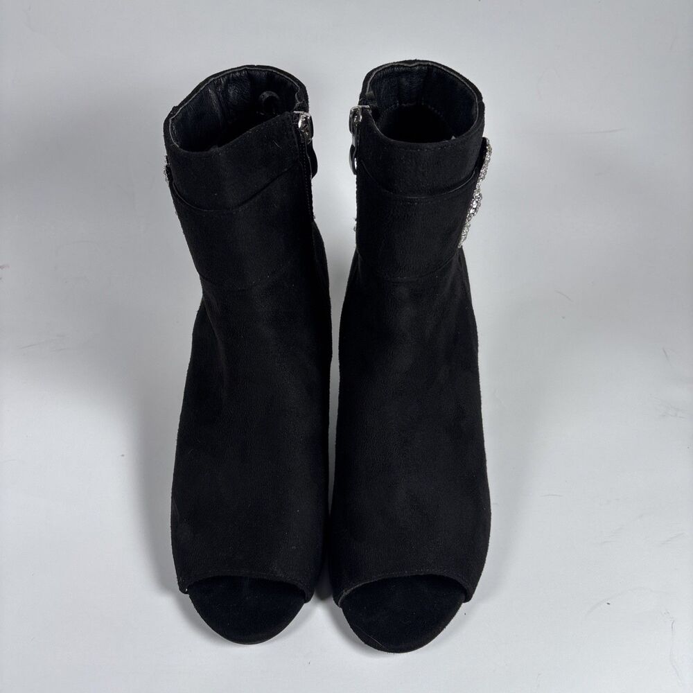 Jessica Carlyle Laney-04L Black Suede Ankle Booties Rhinestone Buckle Size 9